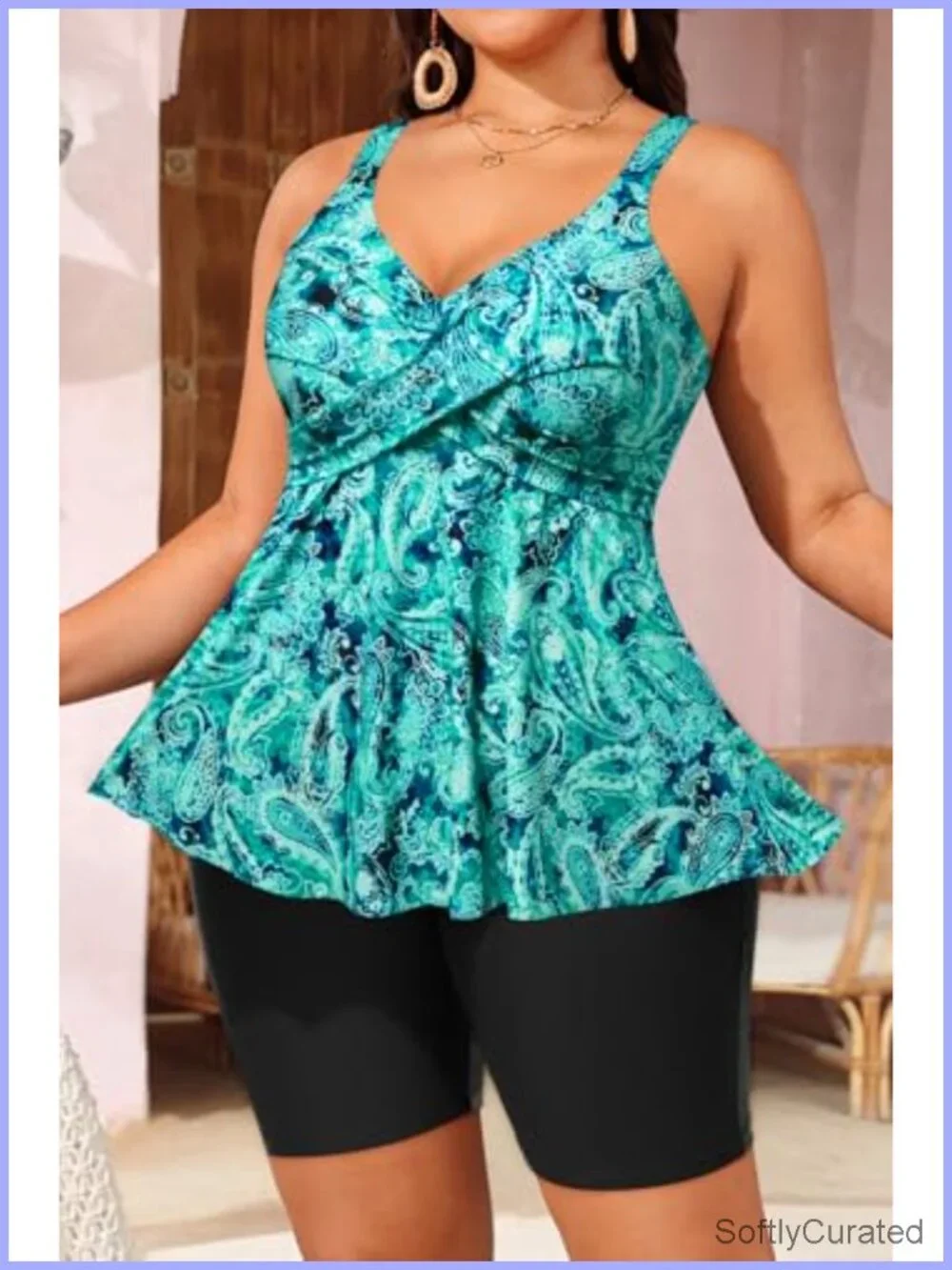 Plus Size Tankini Set with Shorts - Tummy Control 2 Piece Bathing Suit Flowy